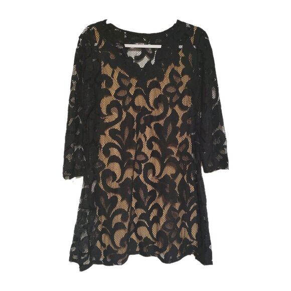Nic & Zoe Lace Overlay Black Mini Tunic Dress M - Picture 1 of 6